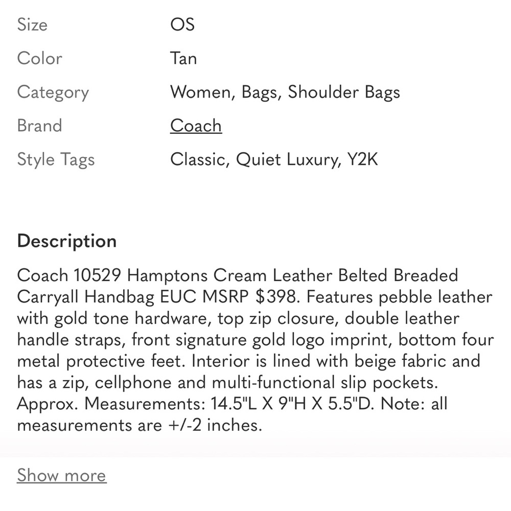 y2k coach Hamptons Carryall braided belt Handbag / coach carryall hamptons purse - Picture 12 of 12